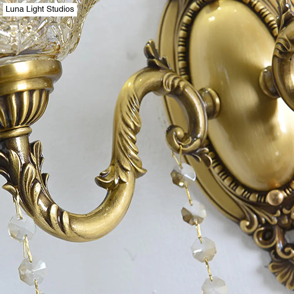 DecorBites™ DecorBites™ Modern Clear Glass Flower Wall Sconce Light with Crystal Drop - 1/2 Heads Brass Mounted Light