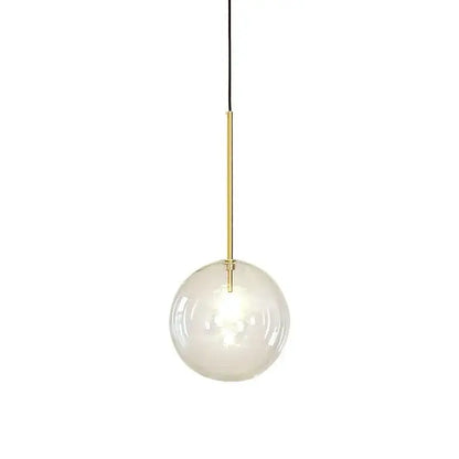 Modern clear glass globe pendant light with transparent glass globe and gold kitchen rod suspension by black cord
