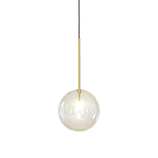 Modern clear glass globe pendant light with transparent glass globe and gold kitchen rod suspension by black cord
