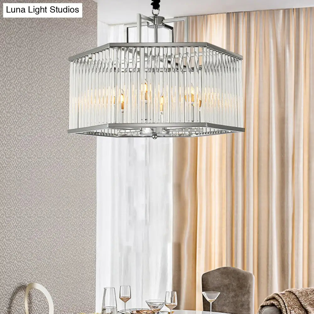 Lámpara colgante hexagonal moderna de cristal transparente - 6 luces, cromada