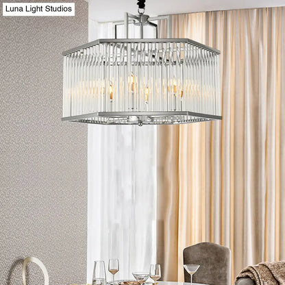 Lámpara colgante hexagonal moderna de cristal transparente - 6 luces, cromada