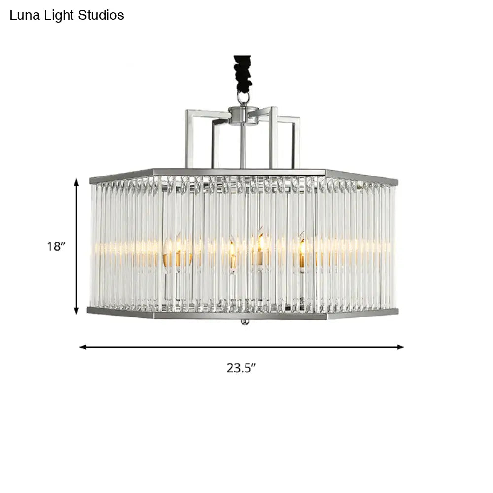 Lámpara colgante hexagonal moderna de cristal transparente - 6 luces, cromada