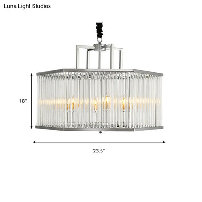 Lámpara colgante hexagonal moderna de cristal transparente - 6 luces, cromada