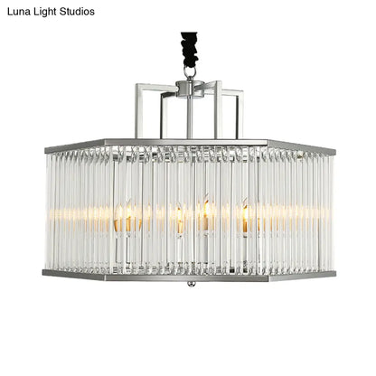 Lámpara colgante hexagonal moderna de cristal transparente - 6 luces, cromada