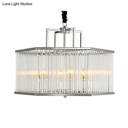 Lámpara colgante hexagonal moderna de cristal transparente - 6 luces, cromada