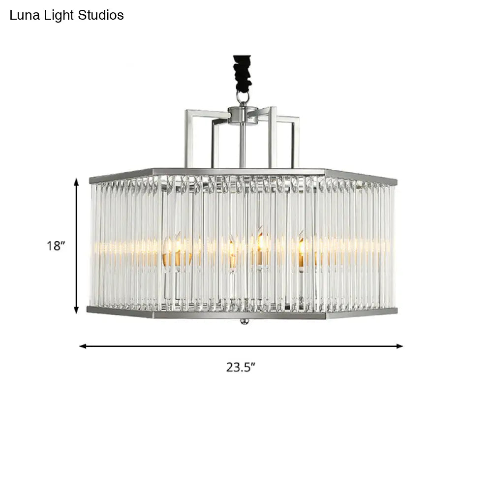 Lámpara colgante hexagonal moderna de cristal transparente - 6 luces, cromada