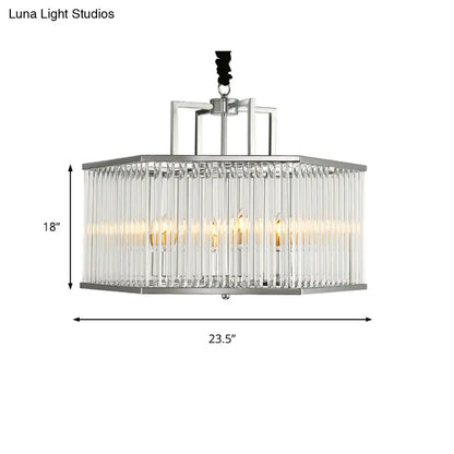 Lámpara colgante hexagonal moderna de cristal transparente - 6 luces, cromada