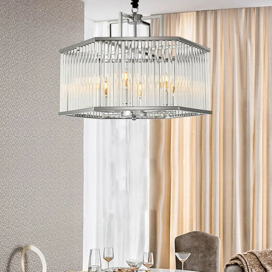 Lámpara colgante hexagonal moderna de cristal transparente - 6 luces, cromada
