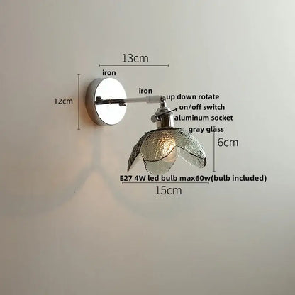 Modern clear glass led wall lamp with polished iron base and gray textured shade for bedroom decorbites clear glass style