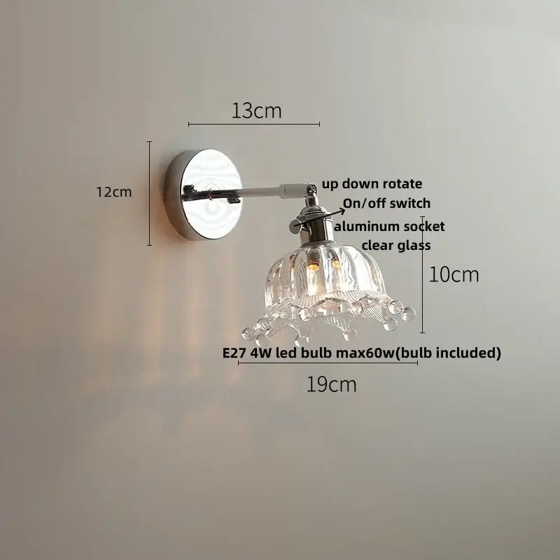 Modern clear glass led wall lamp with crystal decorbites clear glass, polished chrome finish, and adjustable arm wall lamp