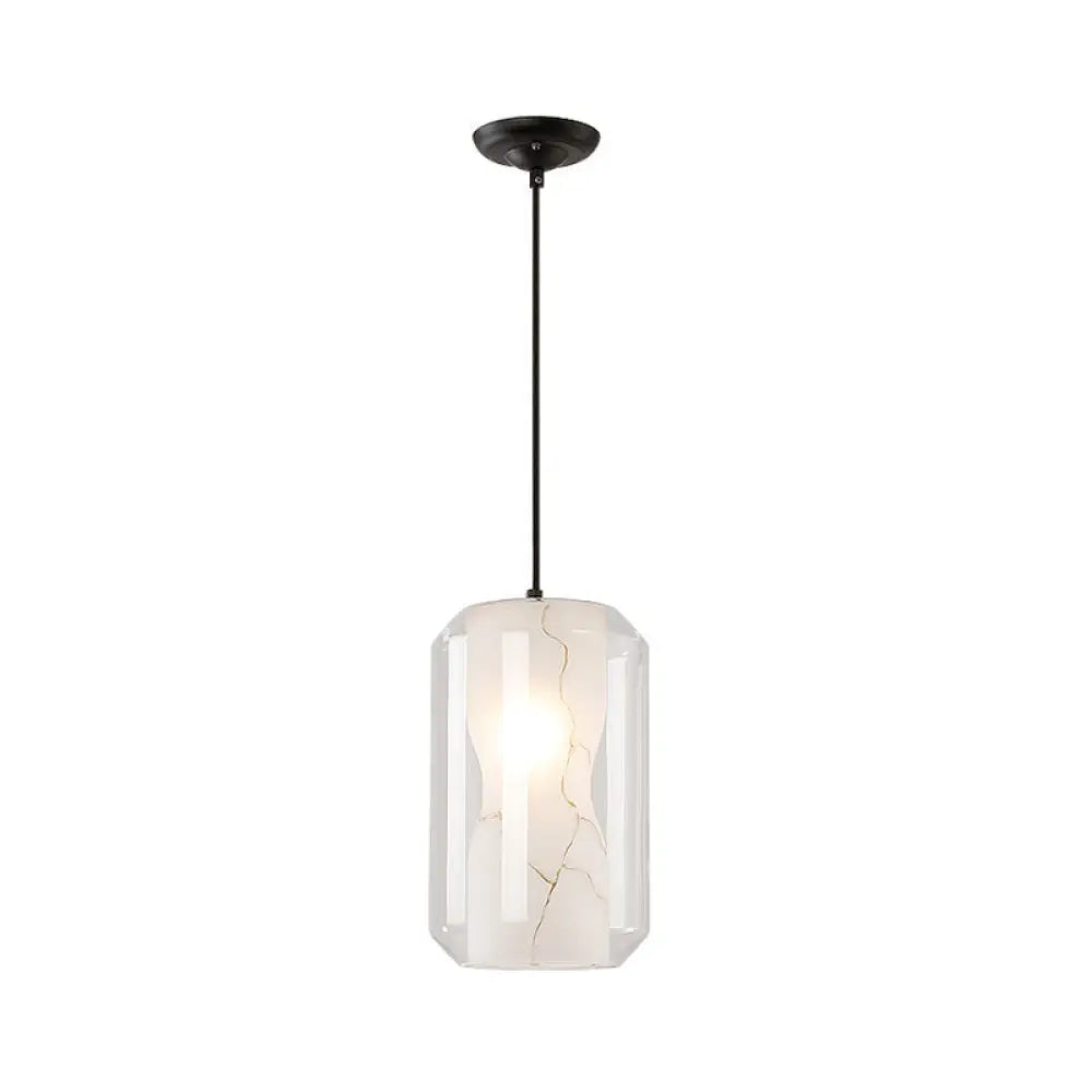 Modern Clear Glass Pendant Light-Black 1-Light 8"/10" Wide Cylinder/Drum