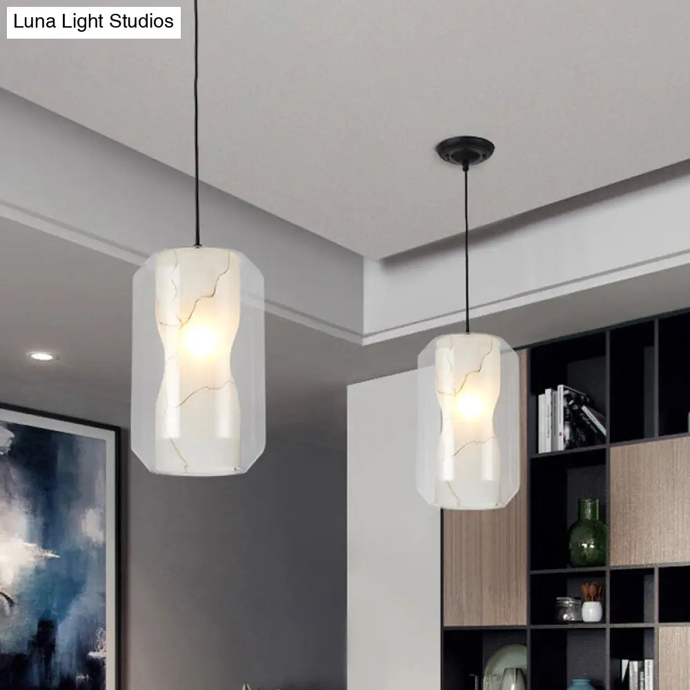 Modern Clear Glass Pendant Light-Black 1-Light 8"/10" Wide Cylinder/Drum