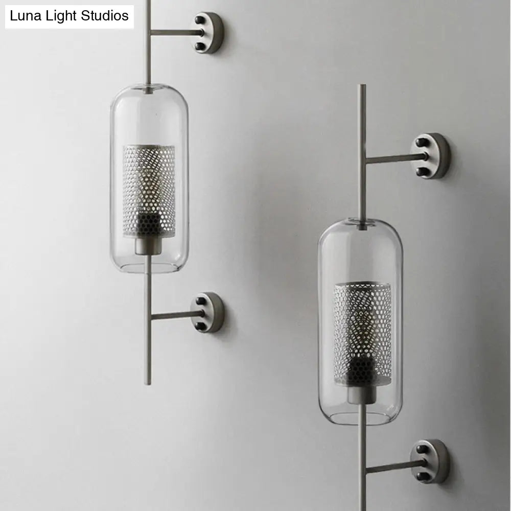 DecorBites™ DecorBites™ Modern Clear Glass Pill Capsule Wall Sconce with Mesh Screen - 1-Bulb Bathroom Lighting Fixture