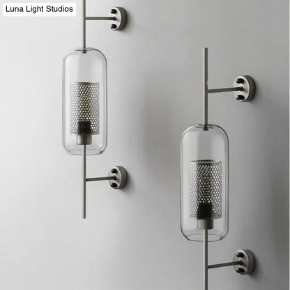 DecorBites™ DecorBites™ Modern Clear Glass Pill Capsule Wall Sconce with Mesh Screen - 1-Bulb Bathroom Lighting Fixture