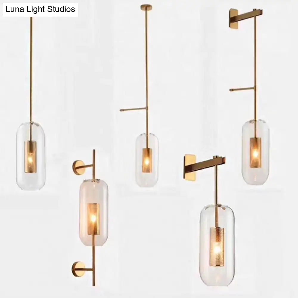 DecorBites™ DecorBites™ Modern Clear Glass Pill Capsule Wall Sconce with Mesh Screen - 1-Bulb Bathroom Lighting Fixture