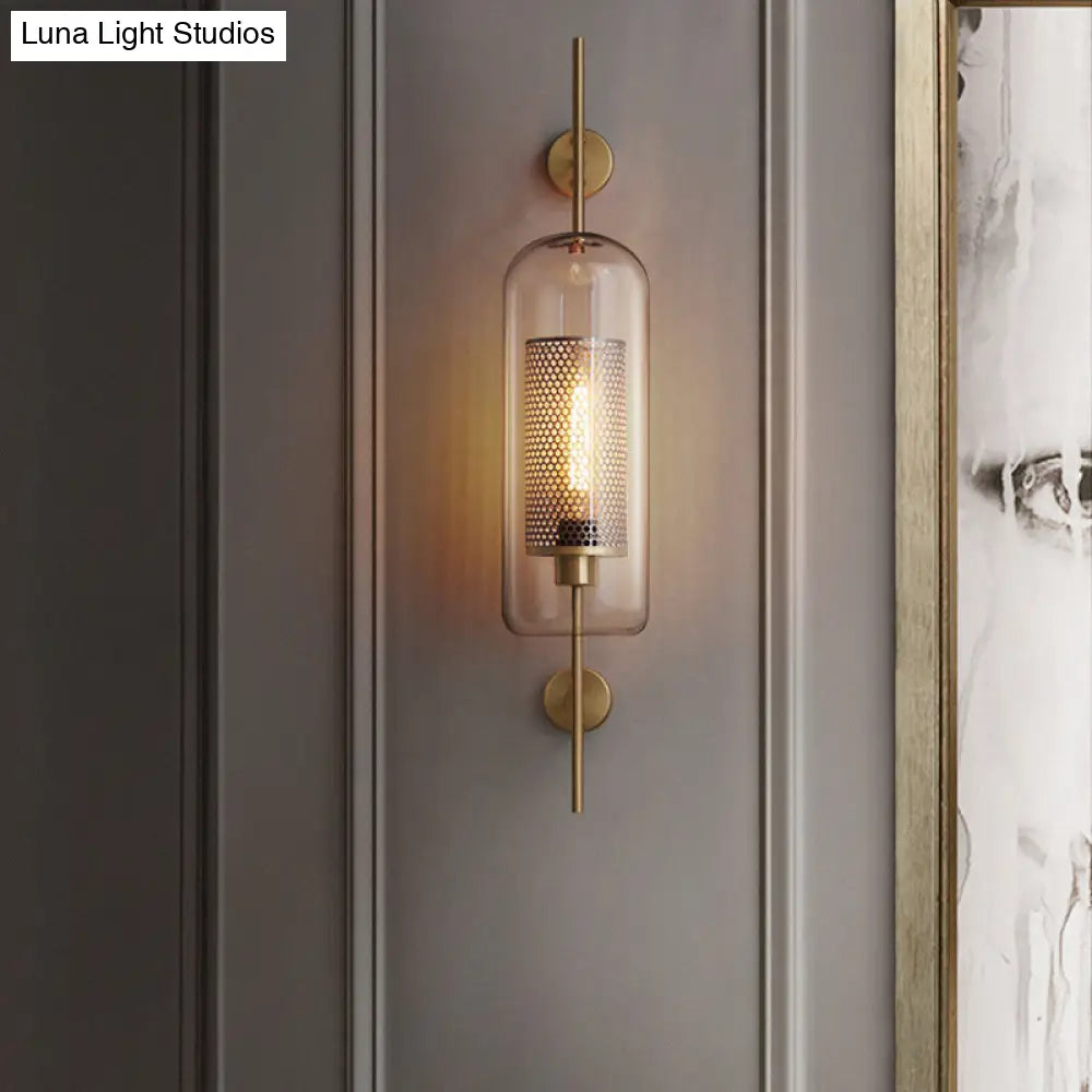 DecorBites™ DecorBites™ Modern Clear Glass Pill Capsule Wall Sconce with Mesh Screen - 1-Bulb Bathroom Lighting Fixture