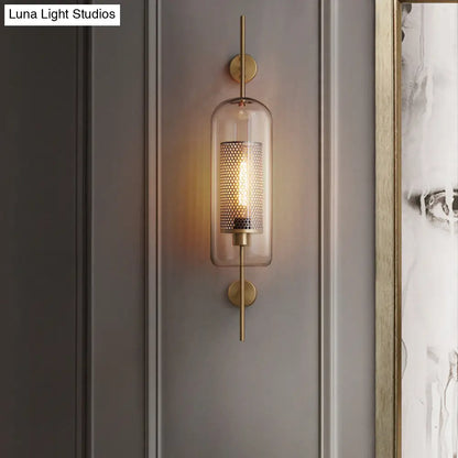 DecorBites™ DecorBites™ Modern Clear Glass Pill Capsule Wall Sconce with Mesh Screen - 1-Bulb Bathroom Lighting Fixture