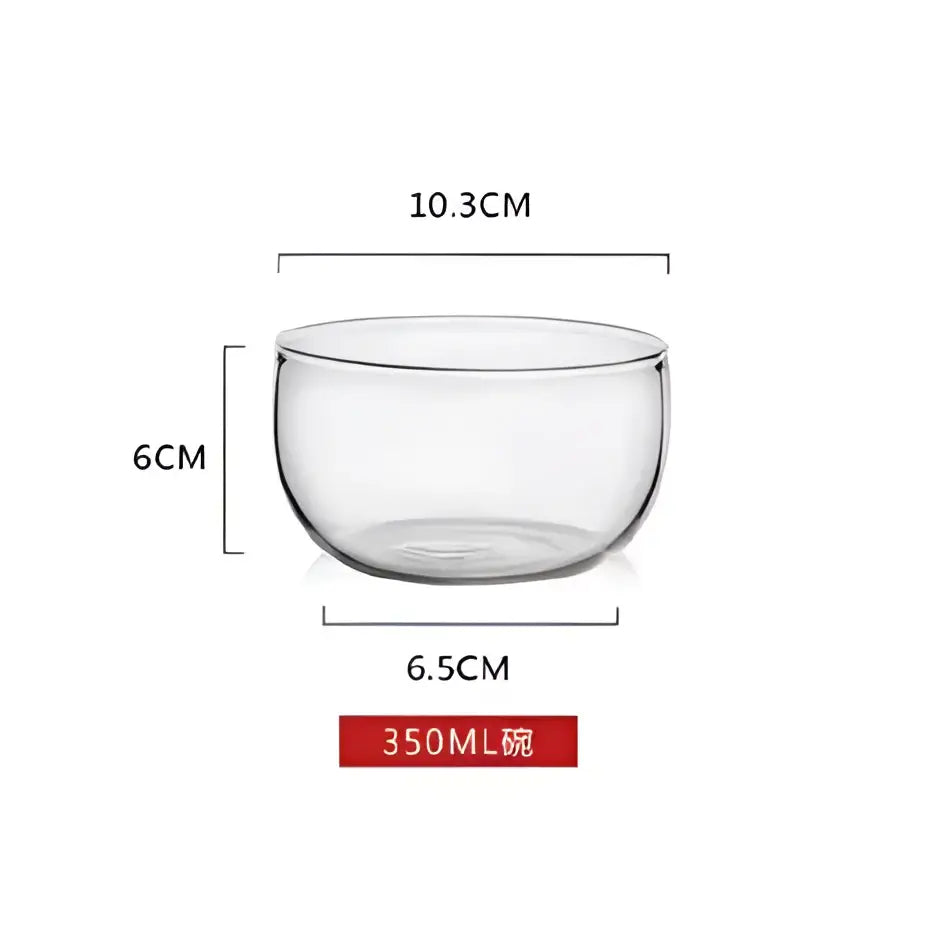 Modern clear glass salad bowl set featuring a 10.3cm diameter smooth rim glass salad bowl for elegant serving or storage