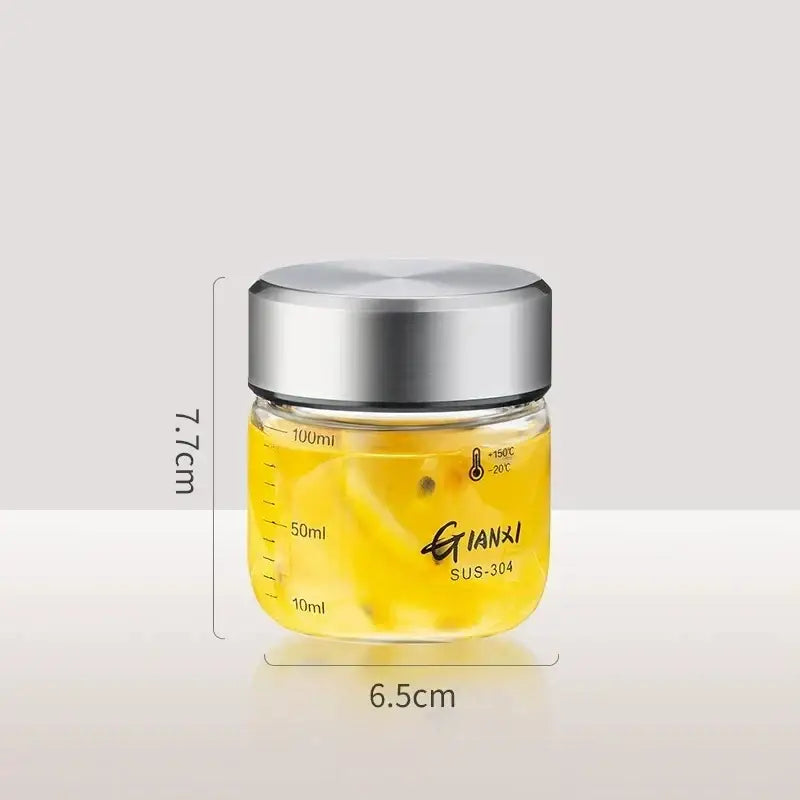 Modern clear glass sealed jug kitchen storage jar with stainless lid marked sus-304 and volume measurements
