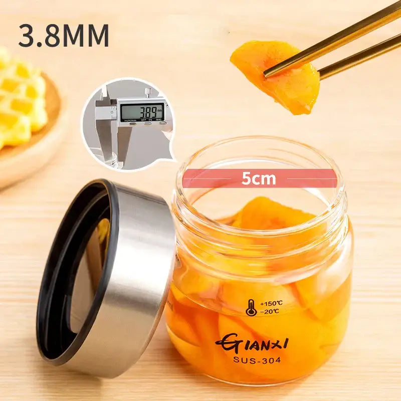 Modern clear glass sealed jug kitchen storage jar with stainless steel lid marked gianxi sus-304 for temperature range