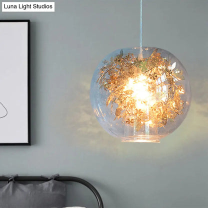 Modern Clear Glass Shattered Leaves Pendant Light with 1 Light, Silver/Gold Finish