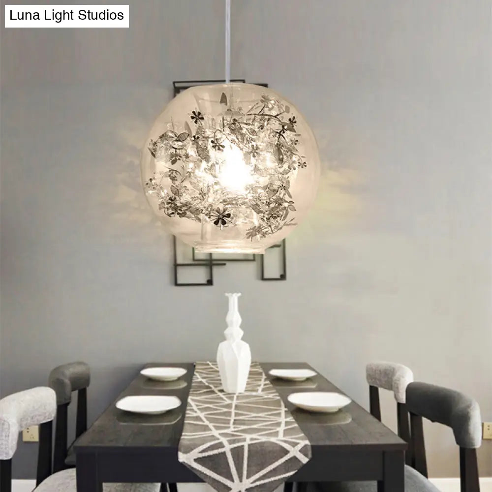 Modern Clear Glass Shattered Leaves Pendant Light with 1 Light, Silver/Gold Finish