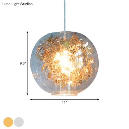 Modern Clear Glass Shattered Leaves Pendant Light with 1 Light, Silver/Gold Finish