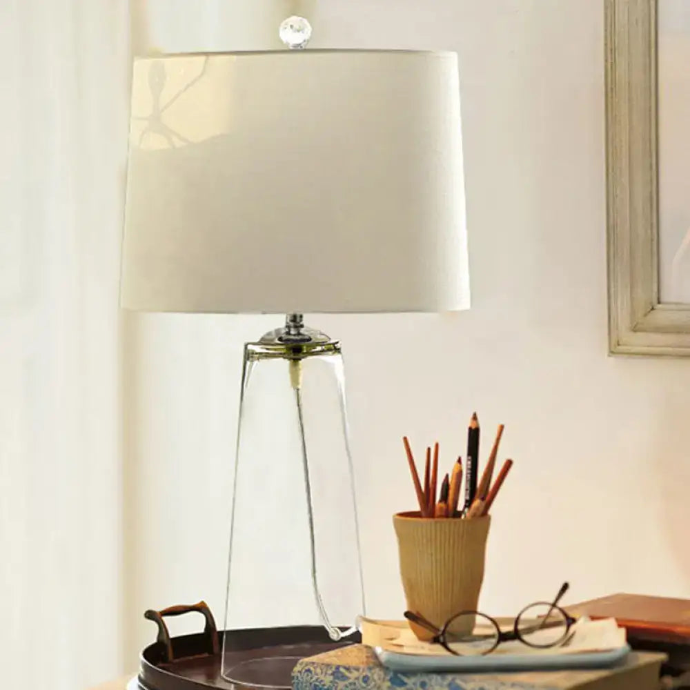 Decorbites modern clear handblown glass table lamp with white fabric shade and crystal finial for living room lighting