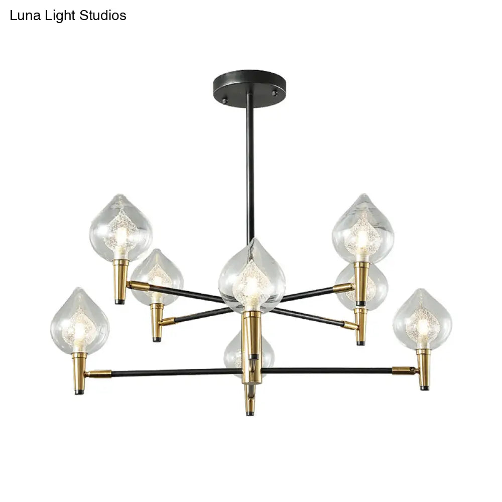 Lámpara de techo colgante moderna de cristal transparente en forma de lágrima – 6/8 luces – Negra y dorada