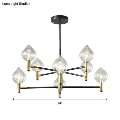 Lámpara de techo colgante moderna de cristal transparente en forma de lágrima – 6/8 luces – Negra y dorada