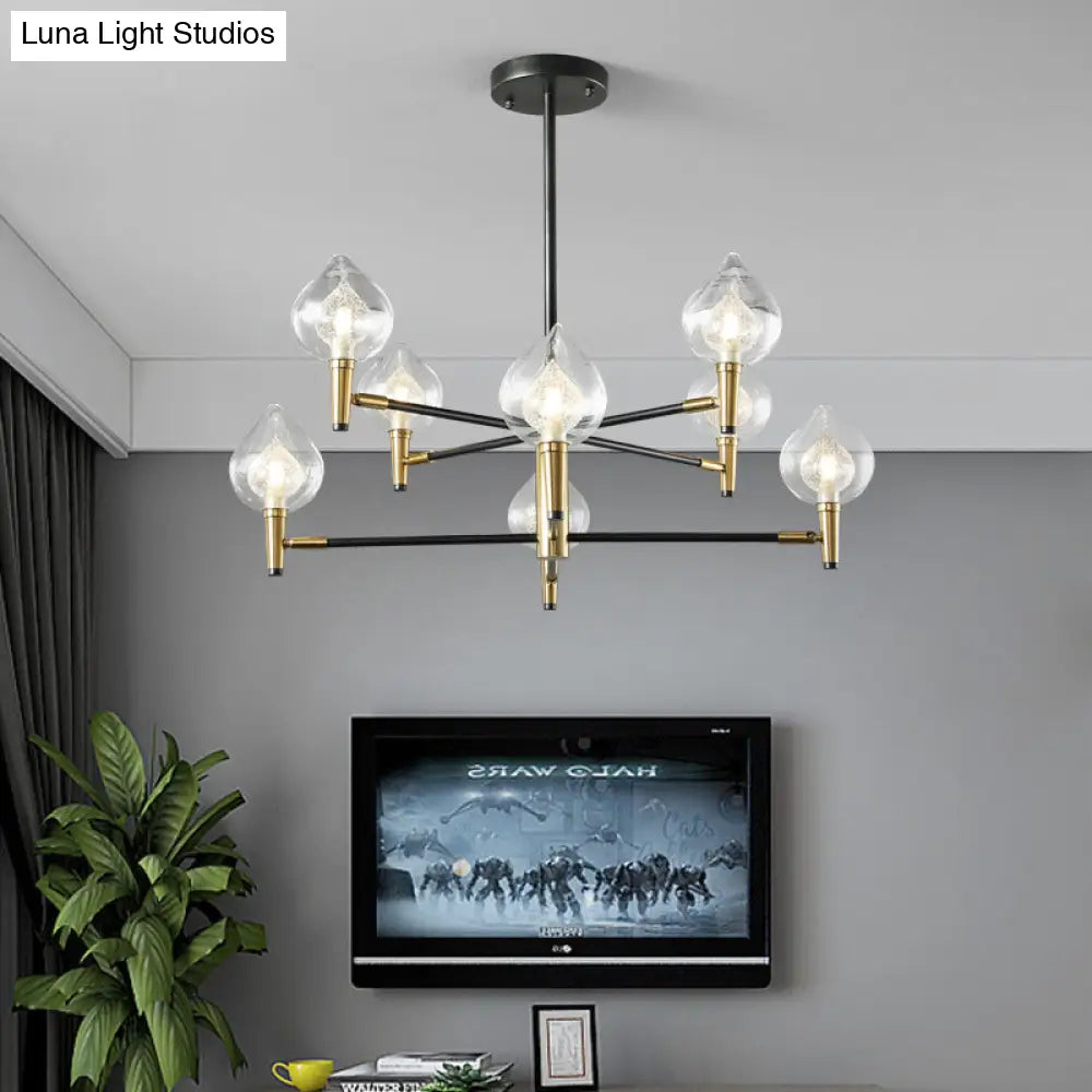 Lámpara de techo colgante moderna de cristal transparente en forma de lágrima – 6/8 luces – Negra y dorada
