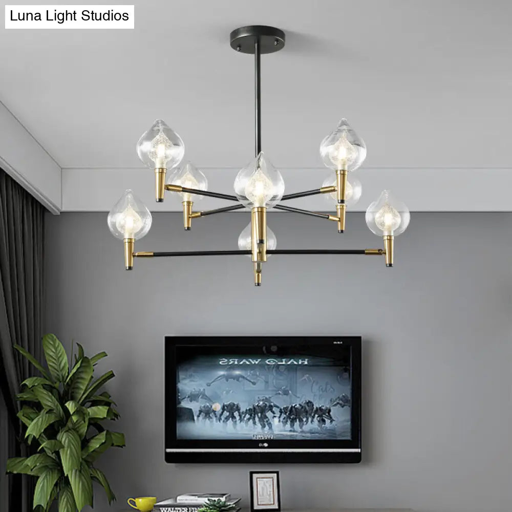 Lámpara de techo colgante moderna de cristal transparente en forma de lágrima – 6/8 luces – Negra y dorada