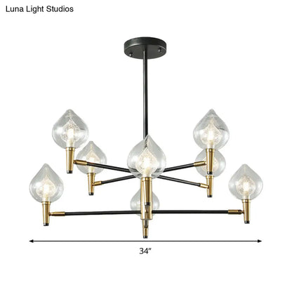 Lámpara de techo colgante moderna de cristal transparente en forma de lágrima – 6/8 luces – Negra y dorada