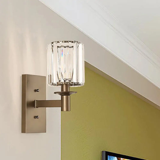 DecorBites™ DecorBites™ Modern Clear Glass Wall Sconce with Bronze Rectangle Backplate - Bedroom Half-Bulb Lamp
