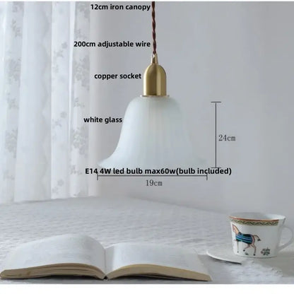 Modern white glass led pendant lamp with brass-finished copper socket and 12cm iron canopy for kitchen lighting