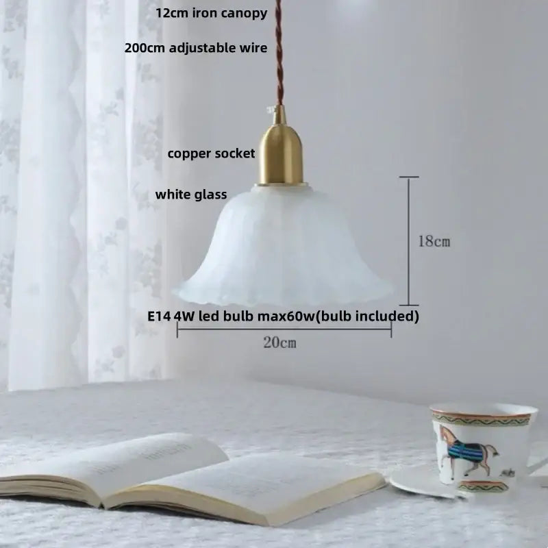 Delicate white glass led pendant lamp with brass copper socket and adjustable iron canopy for modern kitchens