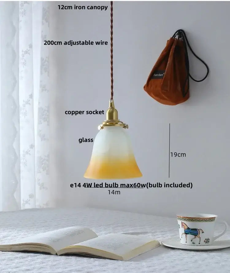 Modern clear glass led pendant lamp with white to yellow gradient and copper socket for kitchen lighting