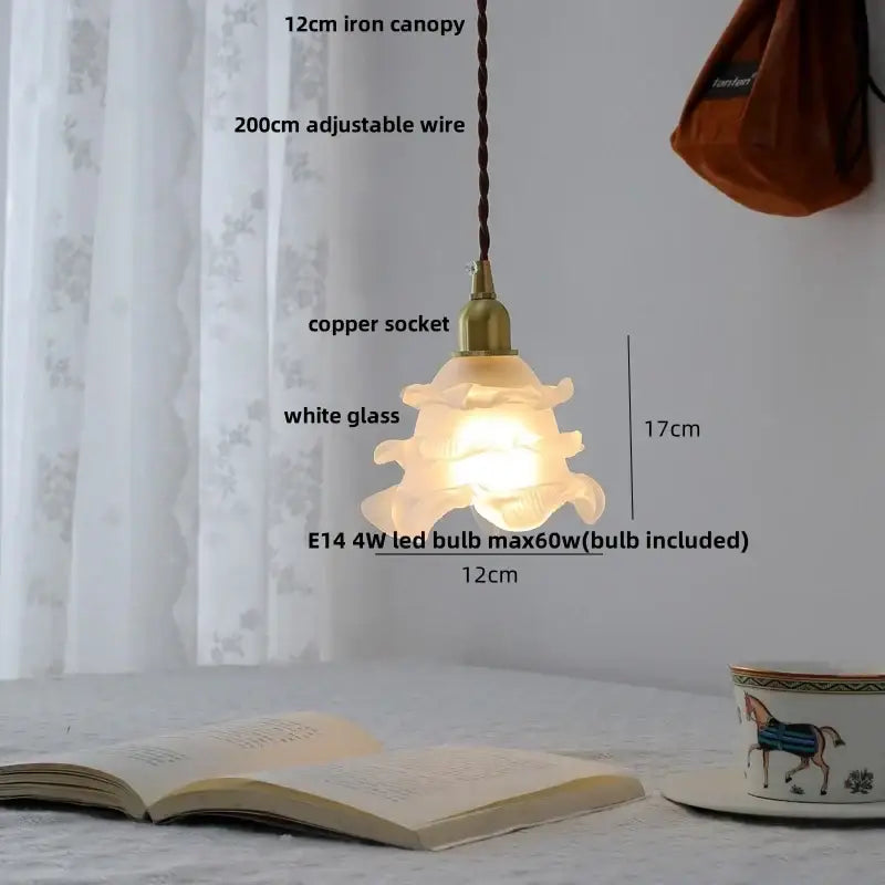 Modern clear glass and white ceramic led pendant lamp with delicate white glass ruffled design and brass copper socket