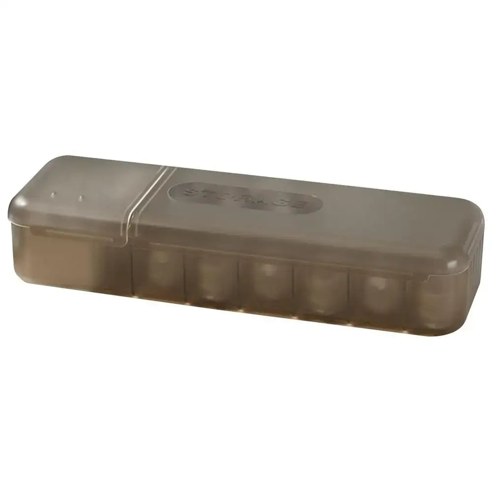 Transparent brown plastic pill organizer with seven compartments featured in decorbites cable box desk organizer design