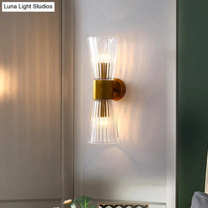 DecorBites™ DecorBites™ Modern Clear Prismatic Glass Wall Sconce with Hourglass Shape and Brass Finish – Up-Down Wall Lamp