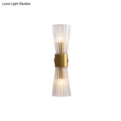 DecorBites™ DecorBites™ Modern Clear Prismatic Glass Wall Sconce with Hourglass Shape and Brass Finish – Up-Down Wall Lamp