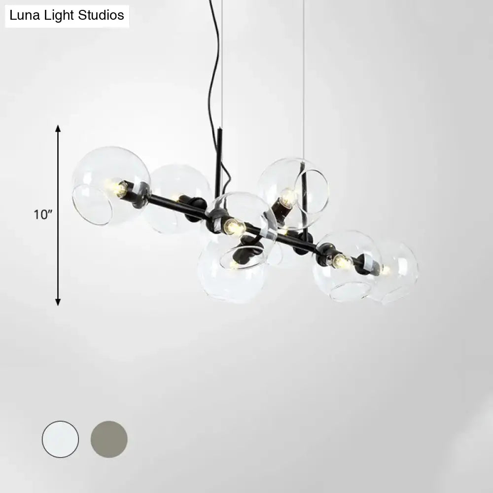Black metal chandelier with clear smoke glass globe shades modern 8 bulb lighting fixture for dining room