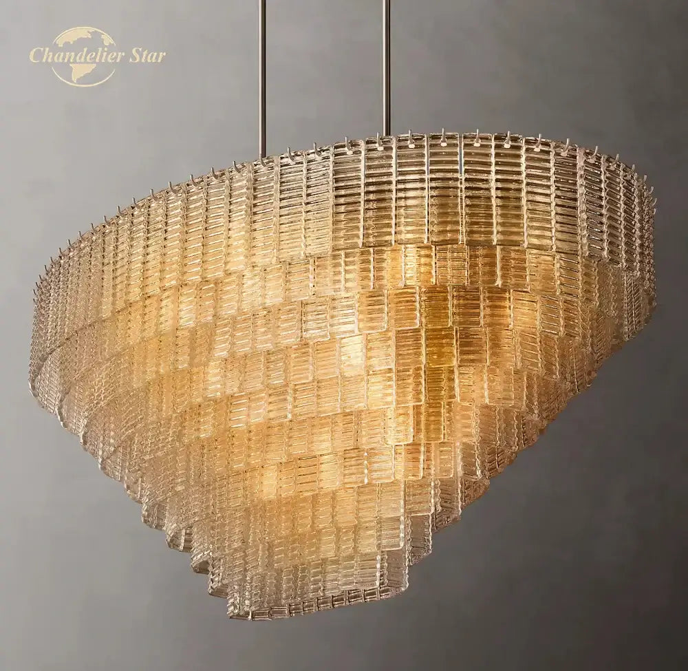 Modern golden tiered chandelier with stacked clear smoke glass panels for dining room decorbites clear smoke design