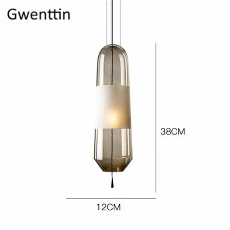 Gwenttin modern glass pendant light with sleek elongated amber and clear glass body for dining room use