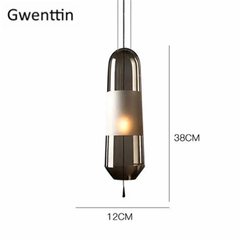 Gwenttin modern pendant lights with sleek elongated dark smoked glass and metallic accents for dining room use