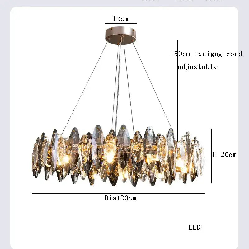 Modern clear and smoky crystal led chandelier with decorbites crystal faceted pendants and 150cm adjustable cord