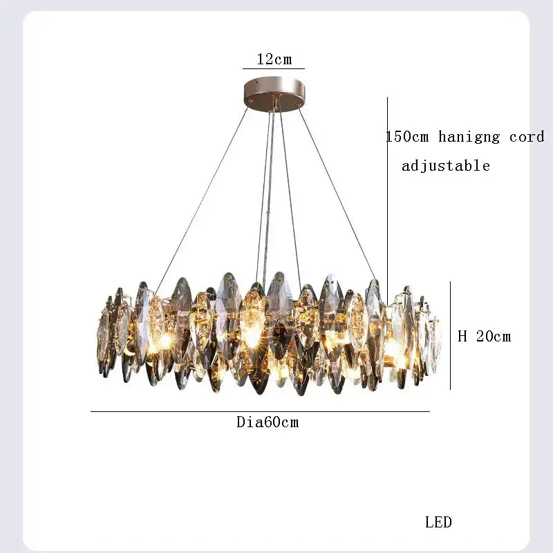 Modern clear and smoky decorbites crystal led chandelier with faceted teardrop pendants for living room decor
