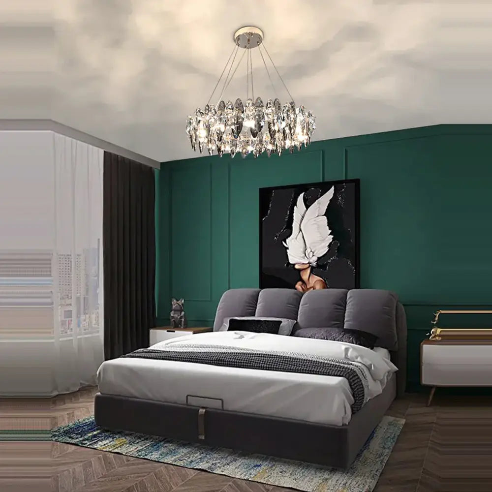 A modern clear and smoky crystal led chandelier with metallic frame decorbites crystal led for living room light decor