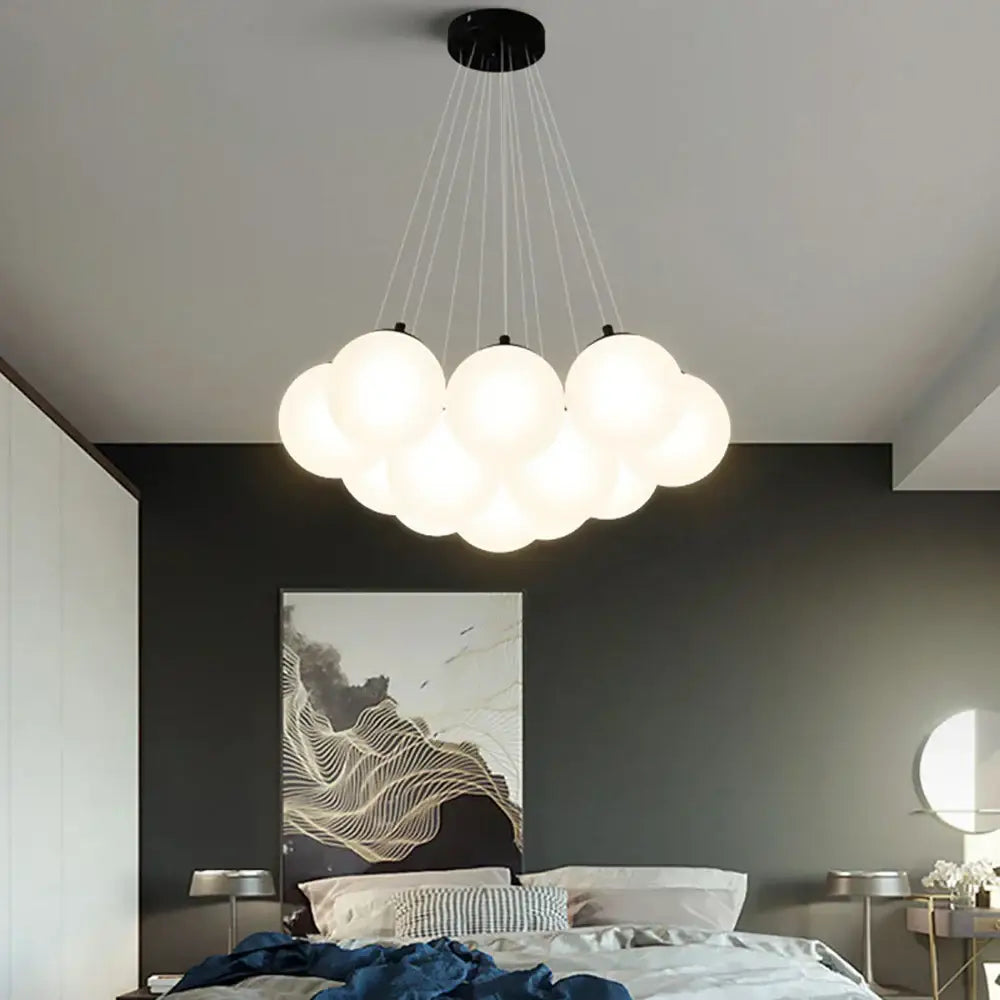 Modern cloud frosted bubble glass ball pendant light with black ceiling mount for living room decorbites bubble glass design
