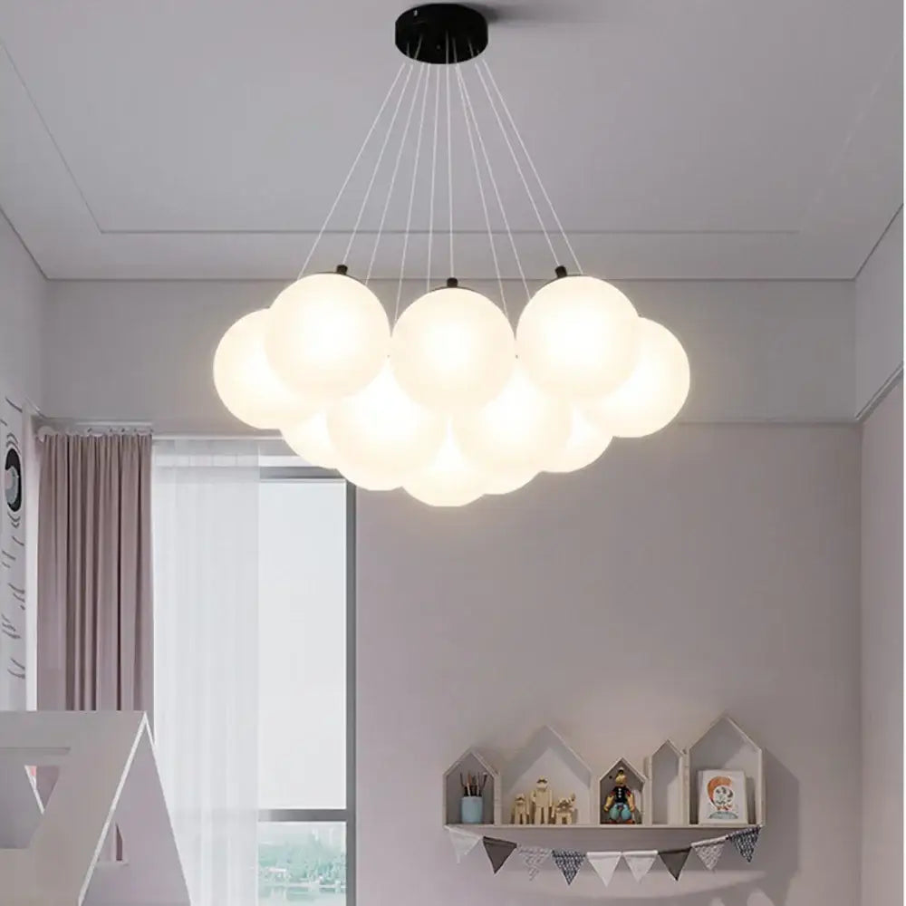 Modern cloud frosted bubble glass ball pendant light with multiple frosted spheres and black ceiling mount for living room decorbites bubble glass